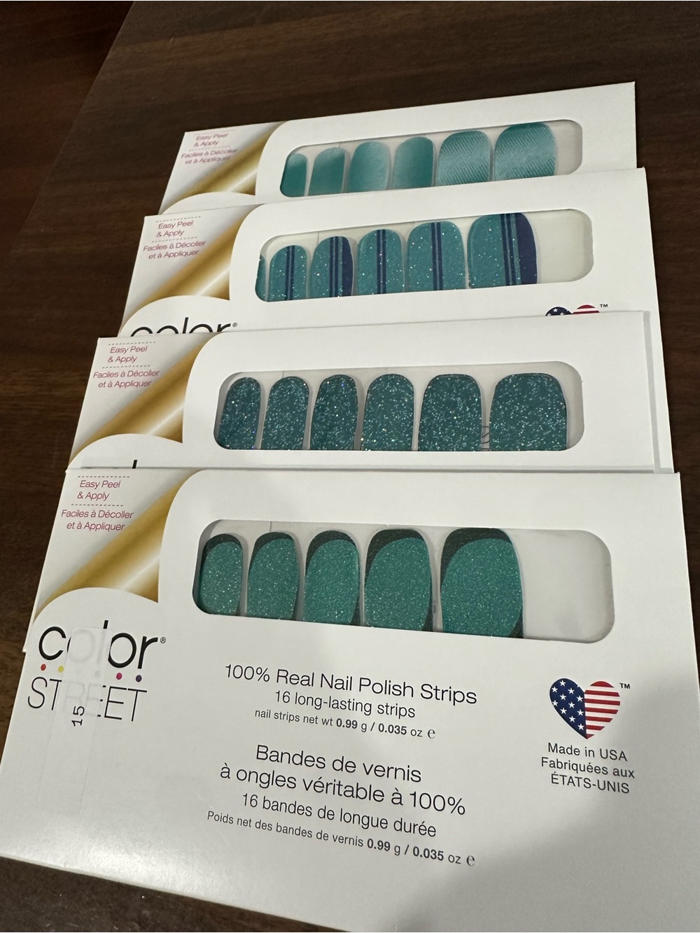 Set Of Four Color Street Teal Glitter Nail Polish Strips